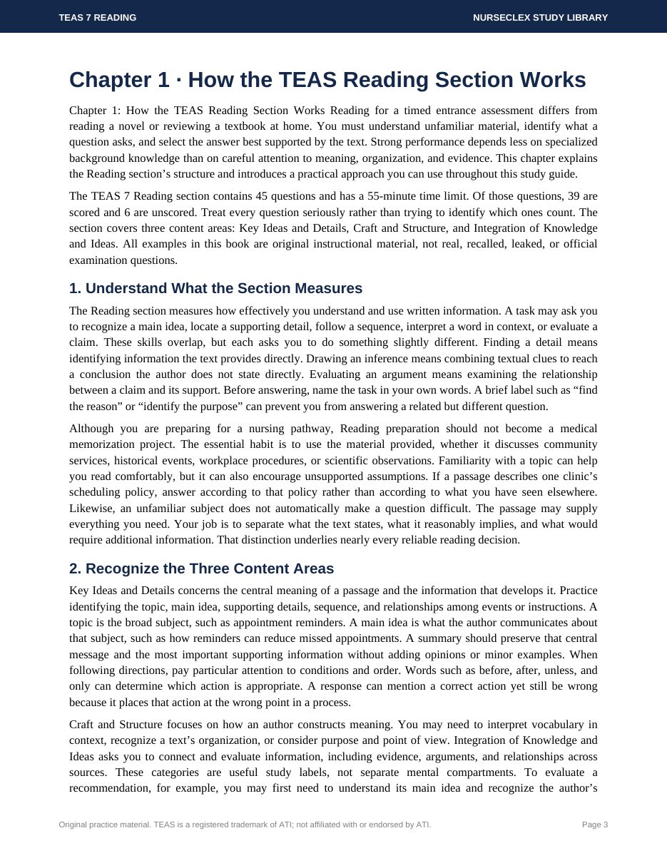 TEAS 7 Reading: Complete Study Guide and Practice - Contents